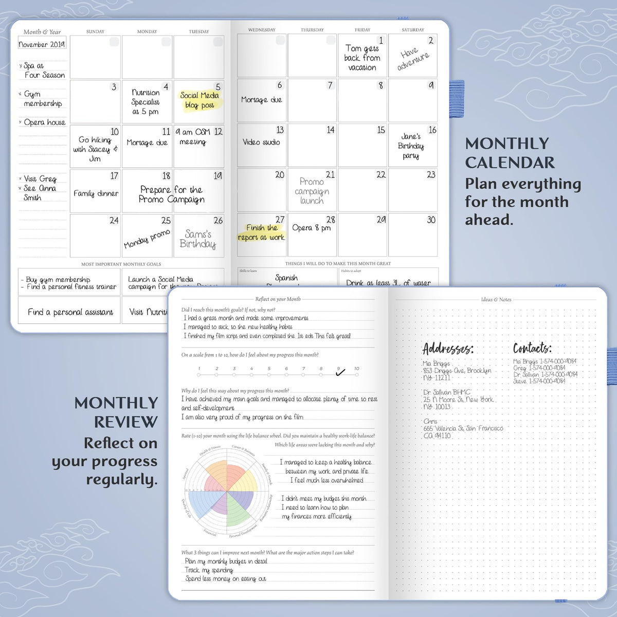 Legend Planner PRO – Deluxe Weekly & Monthly Life Planner to Increase Productivity and Hit Your Goals. Time Management Organizer Notebook – Undated – 7 x 10" Hardcover + Stickers – Periwinkle