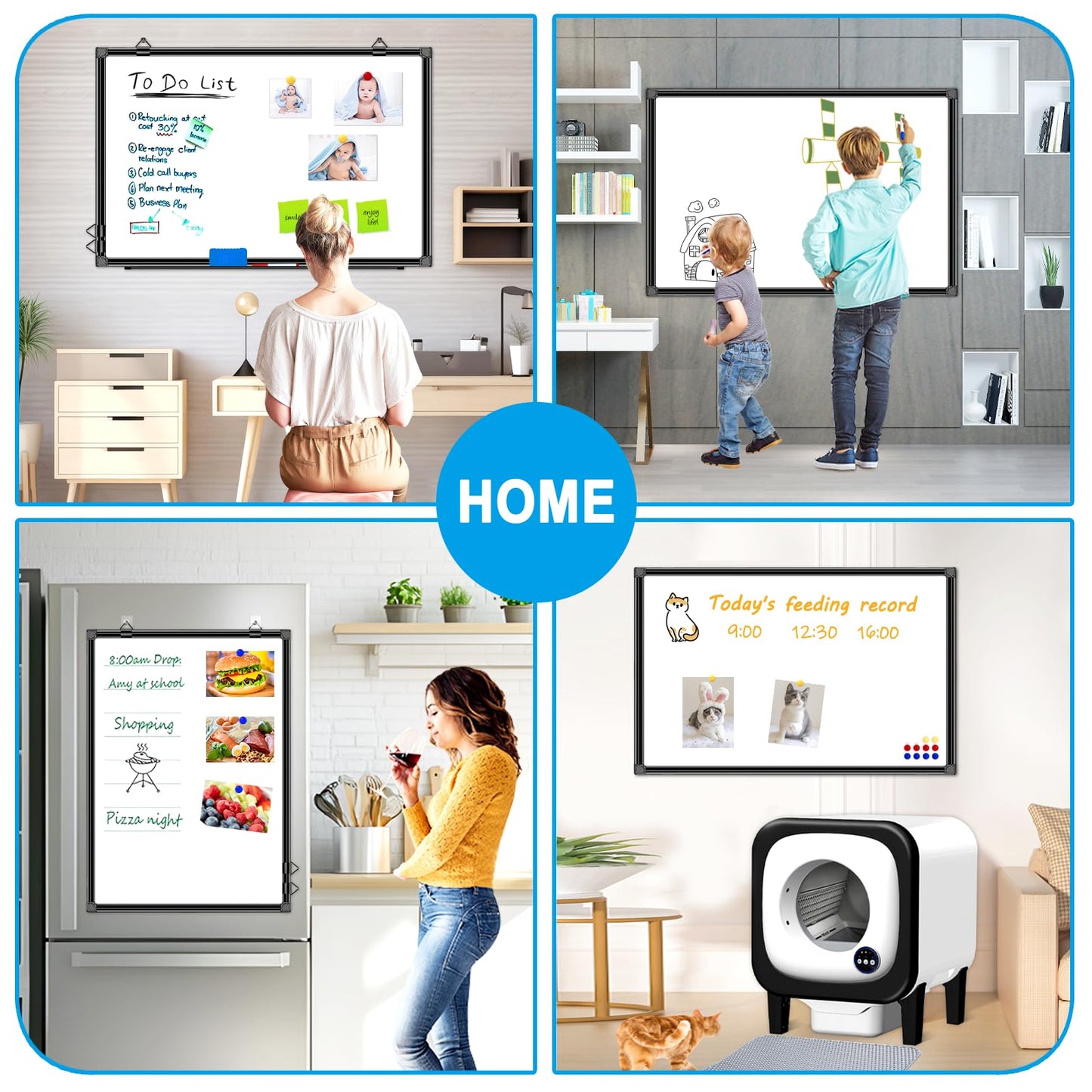 H-Qprobd 36"x24" White Board for Wall Double-Sided Magnetic Dry Erase Board with Black Aluminum Frame, Presentation Whiteboard Suitable for Home, Office, Classroom & Kitchen