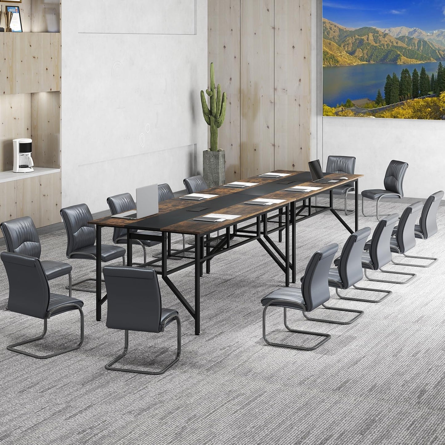 Giantex 6 FT Conference Table for 6-8 People, Modern 71" L x 38" W Large Meeting Table with Storage Shelf & Cable Grommet, Rectangle Conference Room Table for Office, Boardroom, Rustic Brown (1)