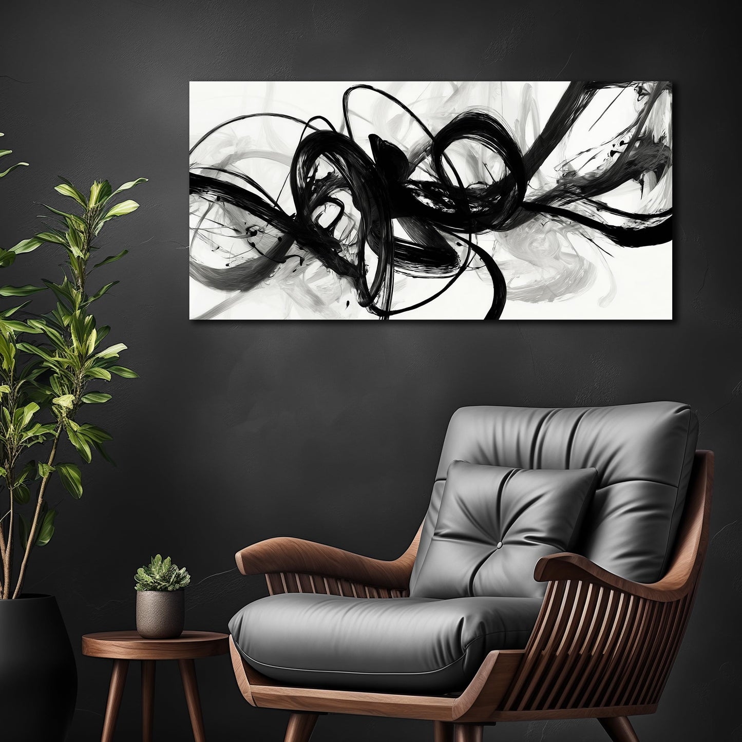 AUUZAIUA Abstract Wall Art for Living Room Black and White Swirl Lines Pictures Large Minimalist Artwork for Bedroom Kitchen Office Canvas Prints 20"x40"