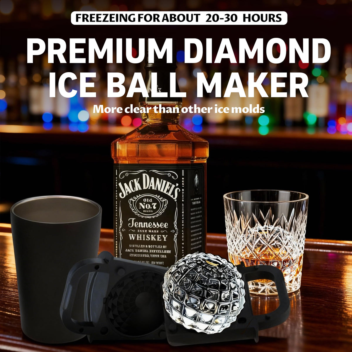 Clear Ice Cube Maker Tray – 2.3 Inch Large Diamond Ice Ball Mold, Stainless Steel & Silicone, Slow Melting Transparent Ice for Whiskey, Cocktails, and Home Bar Use