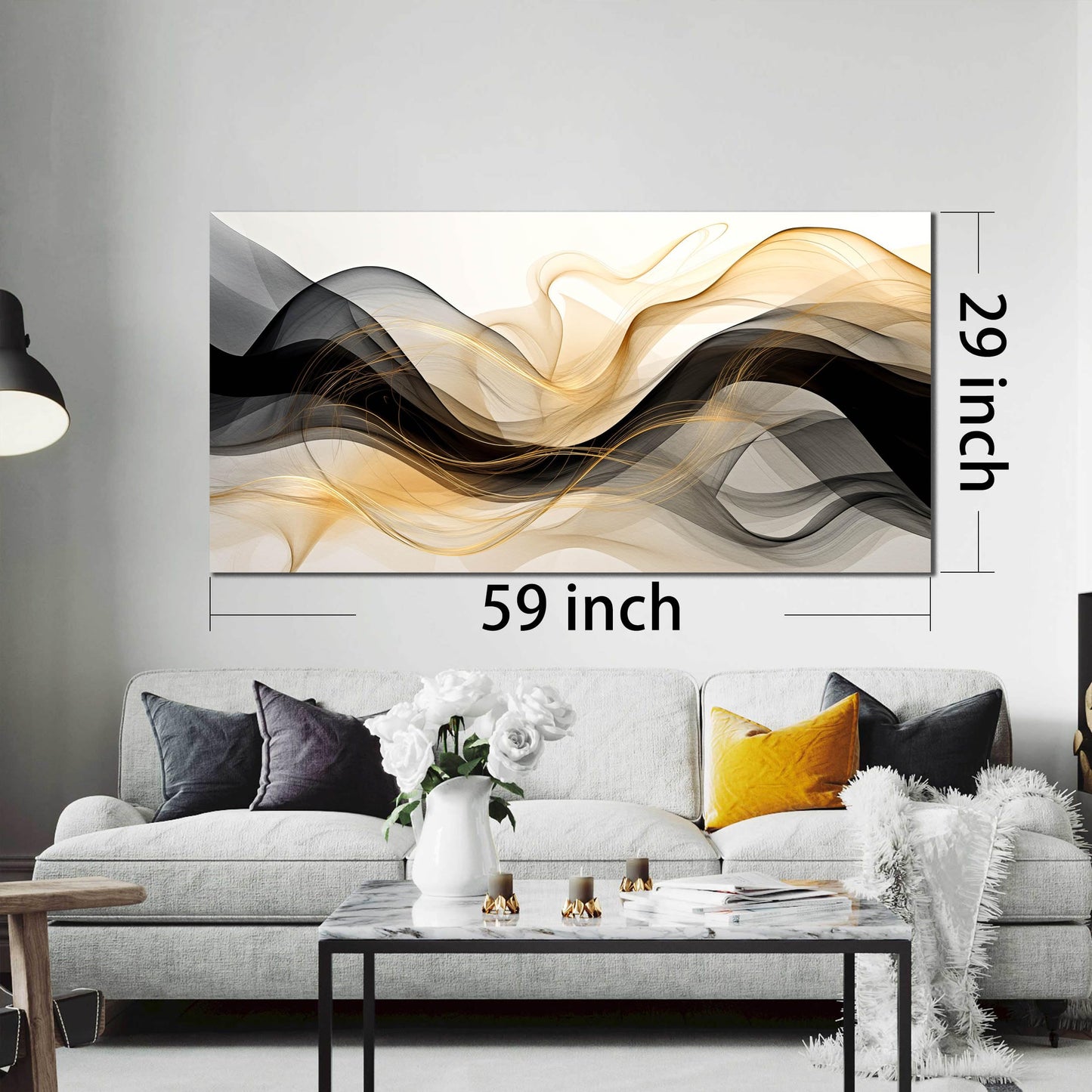 AOZEMI Abstract Wall Art Black White Canvas Art Gold Pictures Wall Decor Prints Artwork for Bedroom Living Room Home Office Kitchen 29x59