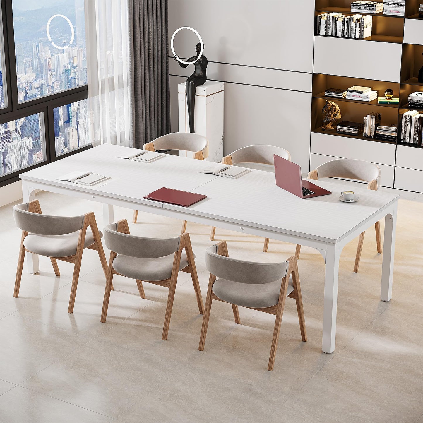Tribesigns 6.5 FT Conference Room Table, 78.74" W x 27.56" D Large Office Conference Table, Modern Seminar Meeting Table Desk for Boardroom, Meeting Room (1, White)