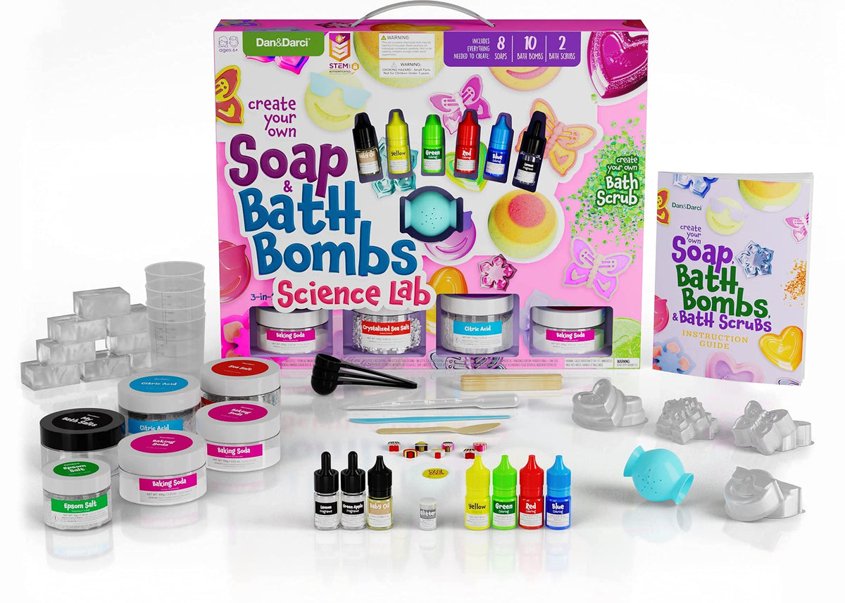 Dan&Darci Soap & Bath Bomb Making Kit for Kids, 3-in-1 Spa Science Kits, Craft Gifts for Girls & Boys Age 6-12 Year Old Girl Crafts: DIY Experiment Toys, Gift for Kid Ages