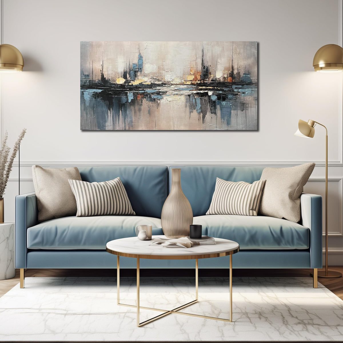 TYTAUPT Abstract Canvas Wall Art for Bedrooom Blue and Gray Wall Decor for Living Room City Wall Art for Office 20 x 40 Inches
