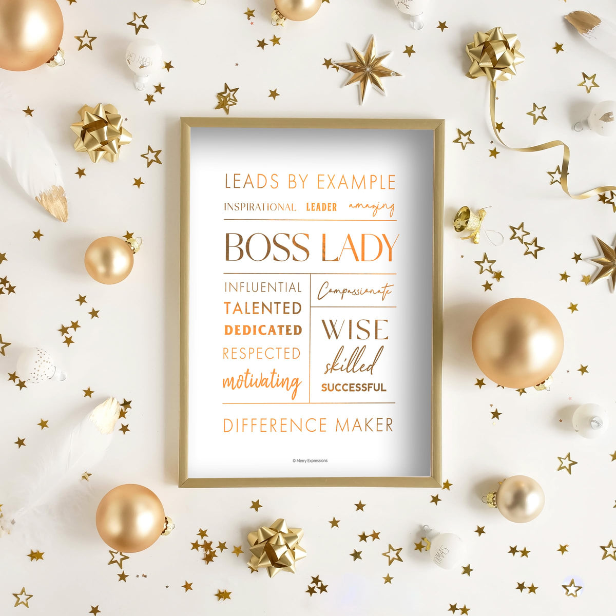 Merry Expressions Boss Lady Desk and Wall Art with Metal Frame - Office Décor, Boss Lady Gift with Quote - Gold 12" x 9"