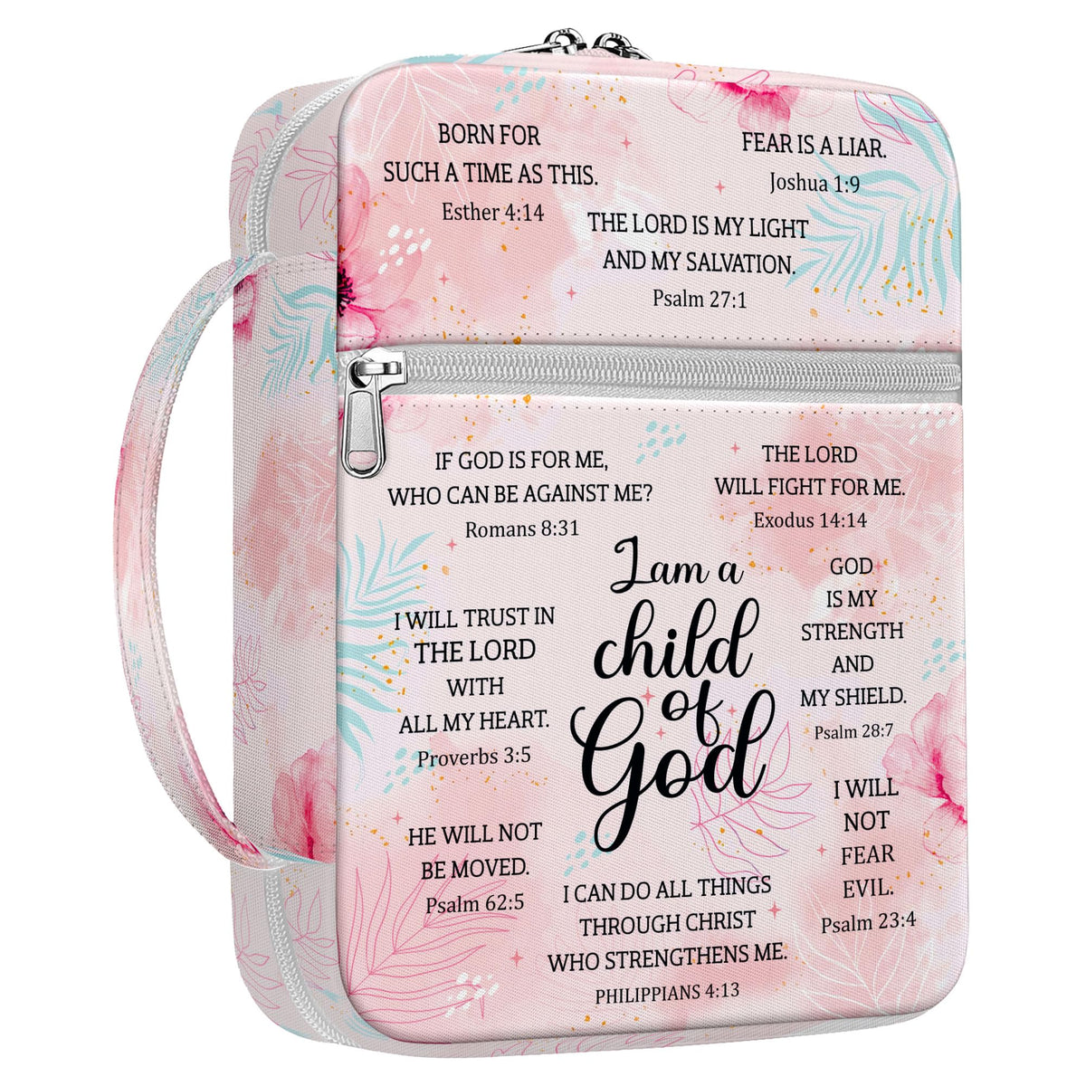 MYSMOR I Am A Child Of God Bible Cover for Women, Floral Scripture Bible Case with Handle and Zipper Pocket, Christian Bible Bag for Girls, Fits Standard Size, Church Gift for Faith and Prayer