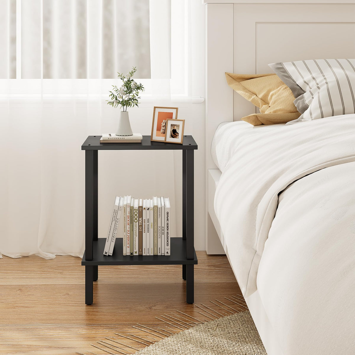 TUTOTAK End Table, Set of 2, Side Table, Nightstand, 2-Tier Storage Shelf, Sofa Table for Small Space, Living Room, Bed Room TB01BK035