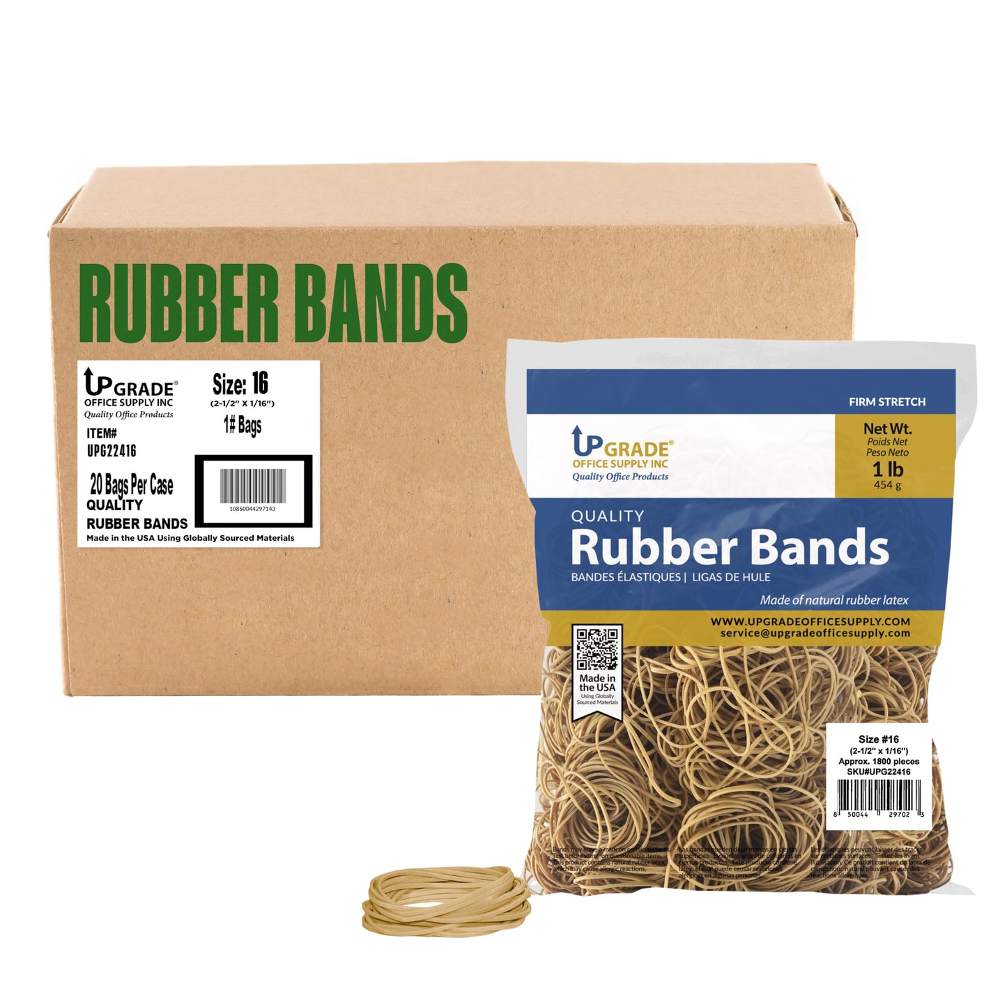 Upgrade Office Supply UPG22416 Rubber Bands, Size #16 (5-1/8 in x 1/16 in), 1,800 Bands, 1 lb Bag, USA