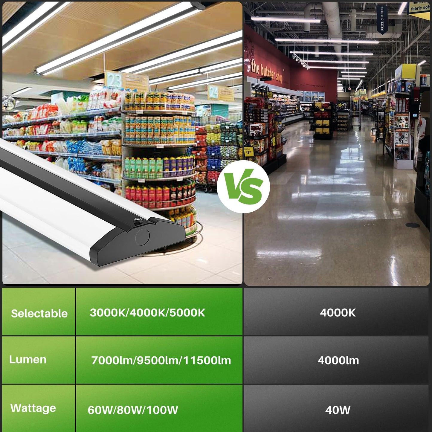 TychoLite 8FT LED Shop Lights, 100W 11500LM Ultra Slim Wraparound Light, 3000K/4000K/5000K CCT & 60W/80W/100W Selectable, Linkable 8 Foot LED Strip Fixture for Garage, Office, Warehouse, 4 Pack