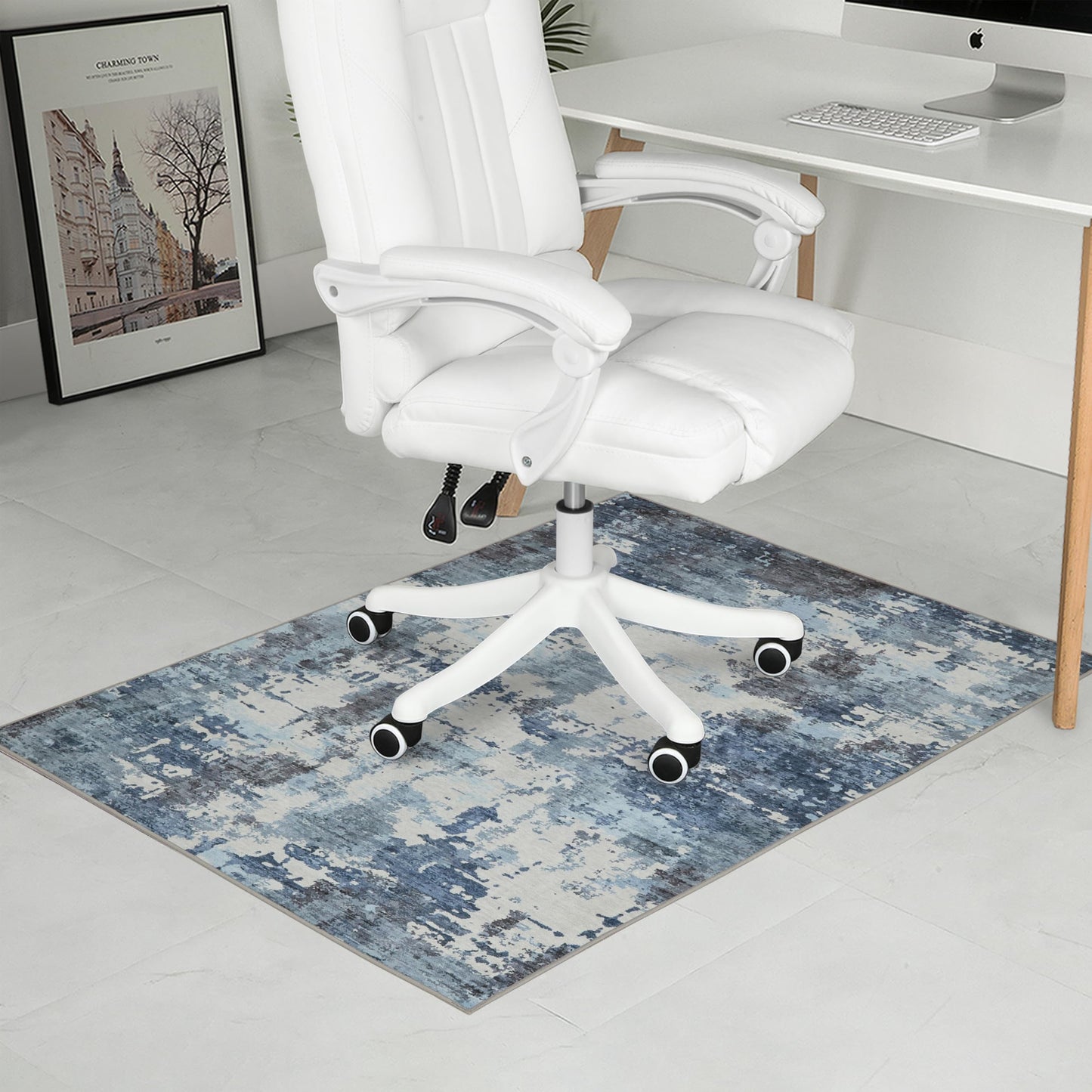Office Chair Mat for Hardwood Floor, 0.2” Thick Non-Slip Desk Rug, Silent Glide Floor Protector for Rolling Chairs, Easy-Clean Surface, Silent Glide Mat for Tile & Laminate, Blue Gray Mist
