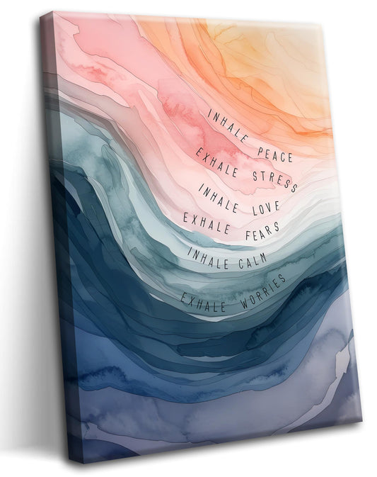 YHCTHT Mental Health Wall Art, Therapy Office Pictures Wall Decor, Inhale Exhale Meditation Art Paintings, Inspirational Canvas Prints, Therapist Artwork for Meditation Room Calming Corner 12x16 Inch