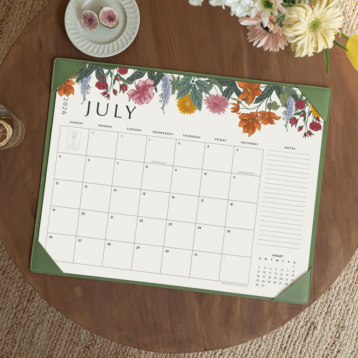 Desk Calendar 2026 with Desktop Mat, Cabbrix Large Desk Pad Calendar 22 x 17 Inch Runs From July 2026 to December 2027, Classic Floral Design Calendar 2026 for Home School and Office (Green)