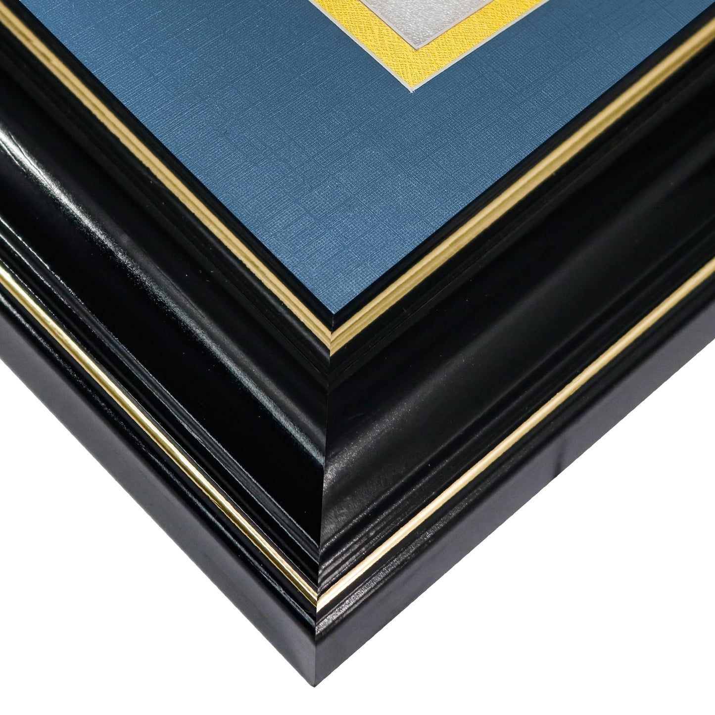 GraduationMall 11x22 Black Diploma Frame with Tassel Holder and Picture for 8.5x11 Certificate 5x7 Photo,Tempered Glass,Navy over Gold Mat