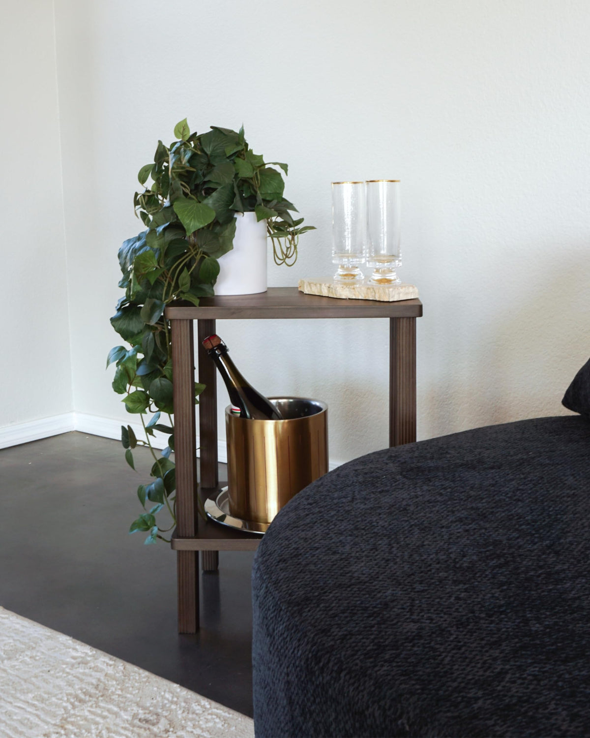 Retrograde Nightstand Side Table with Fluted Legs and Real Wood, for Night Stand, End Tables Living Room, Plant Stand Indoor, Nursery, Narrow Furniture, 2-Tiers, Easy Assembly, Dark Brown