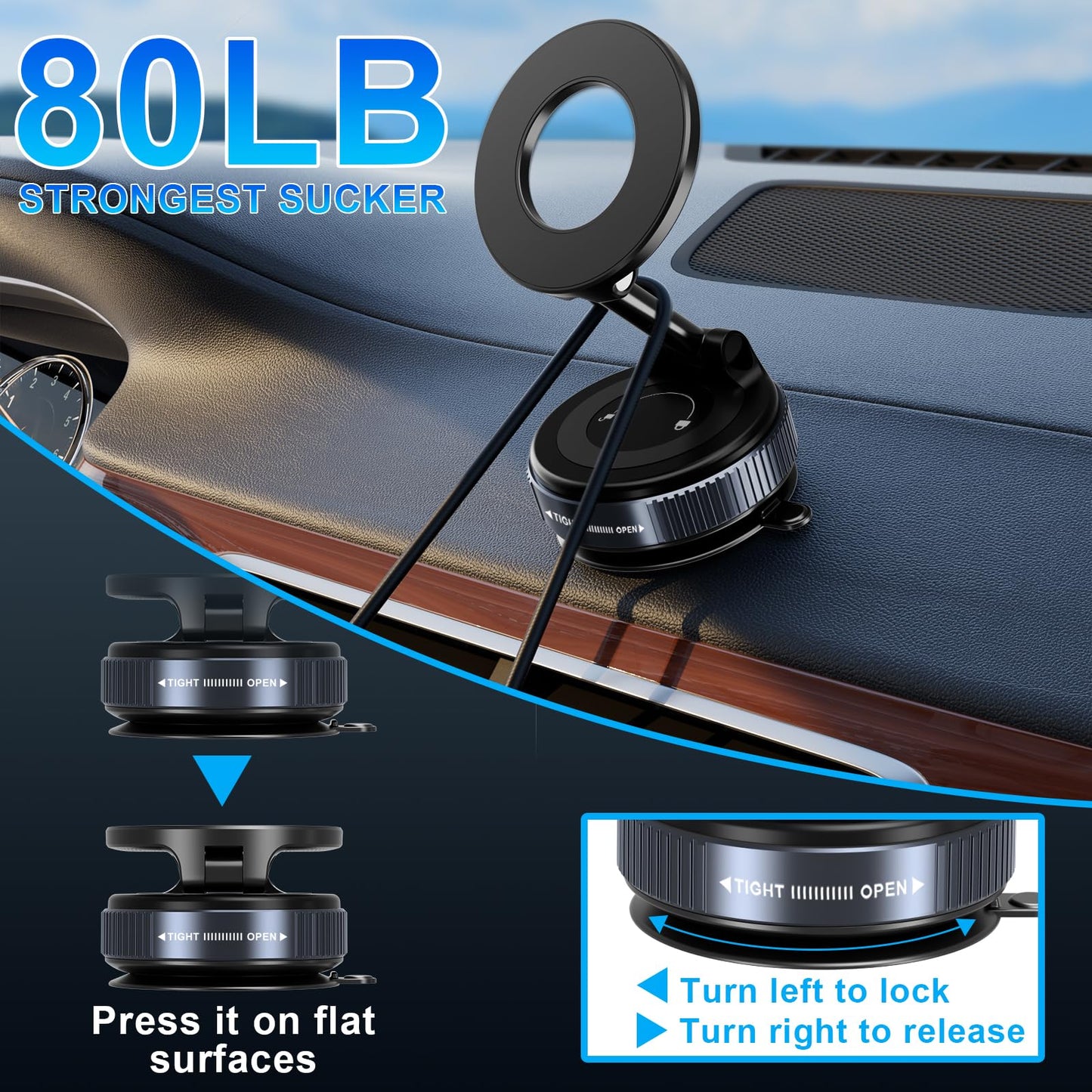 KALVATAY Vacuum Magnetic Phone Holders for Your Car, 360° Adjustable Car Phone Holder for Magsafe with Powerful Magnet, Folding Car Mount for iPhone 17 Pro Max 16 15 14 13 12 Air Plus & Android