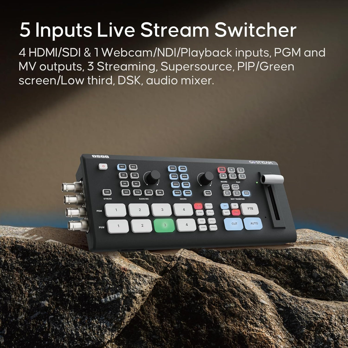 osee GoStream Duet All in One Pro Video Switcher Multiple Live Stream Camera Video Converters Audio Mixer with 4 HDMI/SDI Inputs and 2 HDMI Output USB-C I/O with 14 Inch Monitor Built-in
