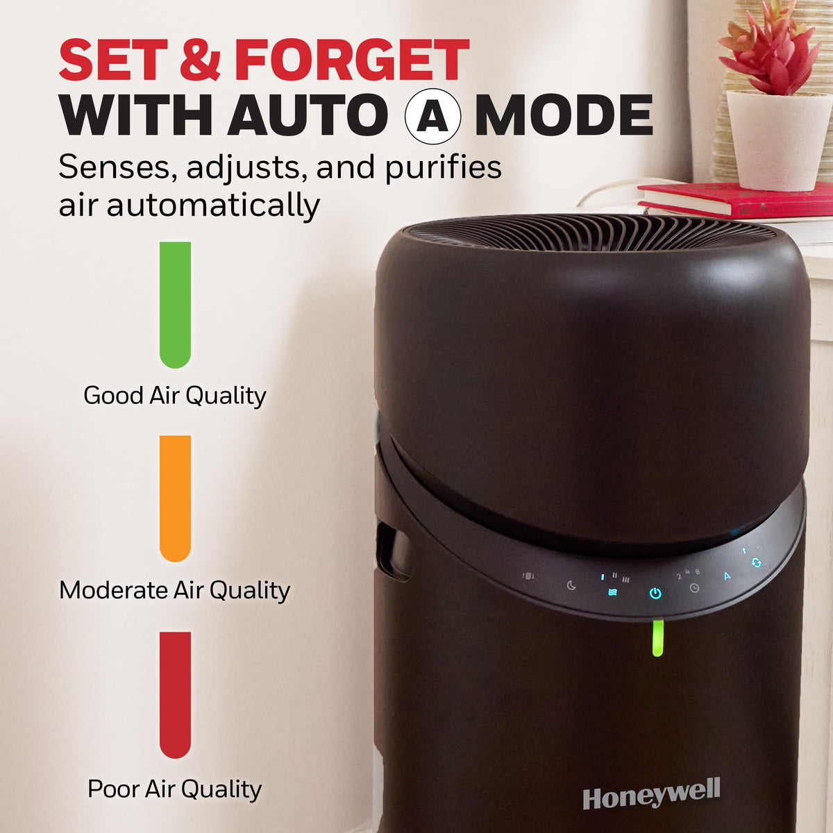 Honeywell Allergen Plus™ 3-in-1 HEPA Air Purifier, Fan & Air Circulator, 1928 Ft² Rooms in 1 hour, Air Quality Sensor, Sleep Mode, Reduces Allergens, Pet Dander, and Odors, Black, HPA6000B