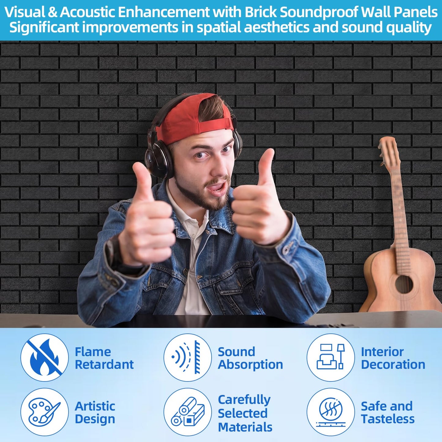 BrightRow 20 Pack Acoustic Panels 12" X 12" Soundproof Wall Panels with Self Adhesive High Density Brick Pattern Sound Absorbing Decorative for Home Office Gaming Room Studio