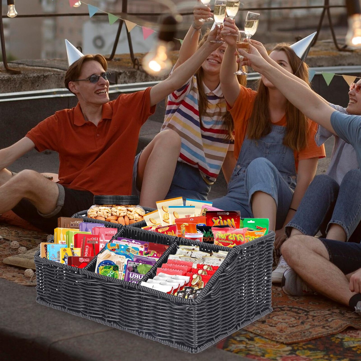 Snack Organizer with 5-Compartment Rack Snack Bar Station for Pantry Counter, Snack Storage Shelf with Removable Bins and Labels, Pantry Organizers and Storage for Kitchen or Office