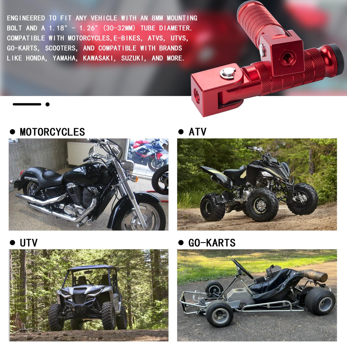 Universal 8mm Foot Pegs 90 Degree Foldable Motorcycle Footpegs CNC Anti-Skid Footrest compatible with Honda Yamaha Aprilia Suzuki Electric Car Motorbike Mini Bike Dirt Pit Bike Passenger Pedal （RED）
