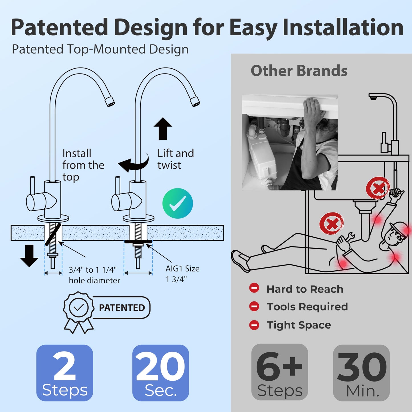 iSpring GA1-BN Drinking Water RO Faucet for Kitchen Sink, Heavy-Duty Lead-Free Reverse Osmosis Faucet for RO Water Filtration System, Non-Air Gap 100% Stainless Steel RO Faucet, Brushed Nickel Finish