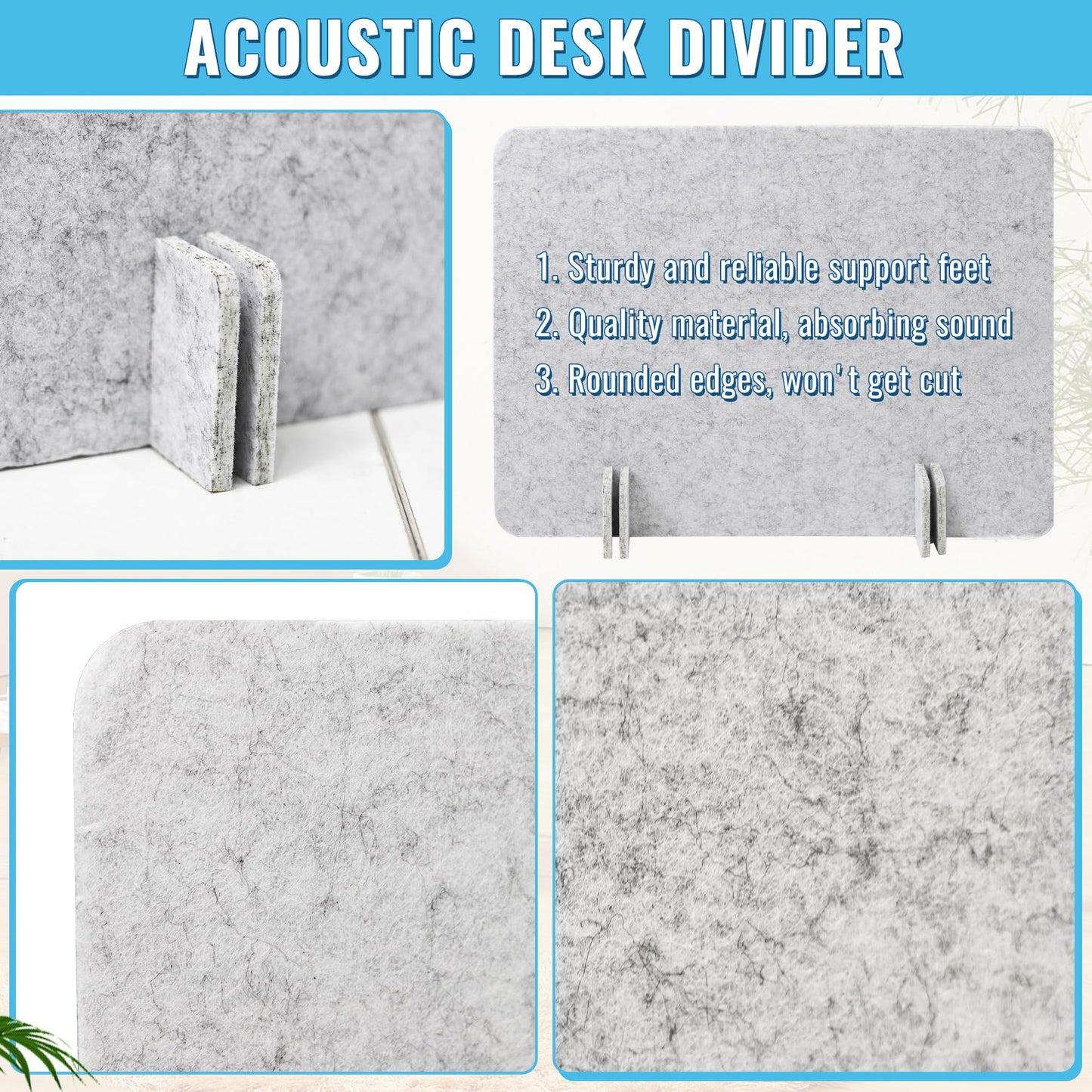KEPYDRMTF Desk Privacy Panel Set, Desk Partition Cubicle Wall Freestanding Noise-Reduction Panels Room Divider, Soundproof Partition with Support Feet for Office or Home Use (Light Grey, 40 * 60 cm)