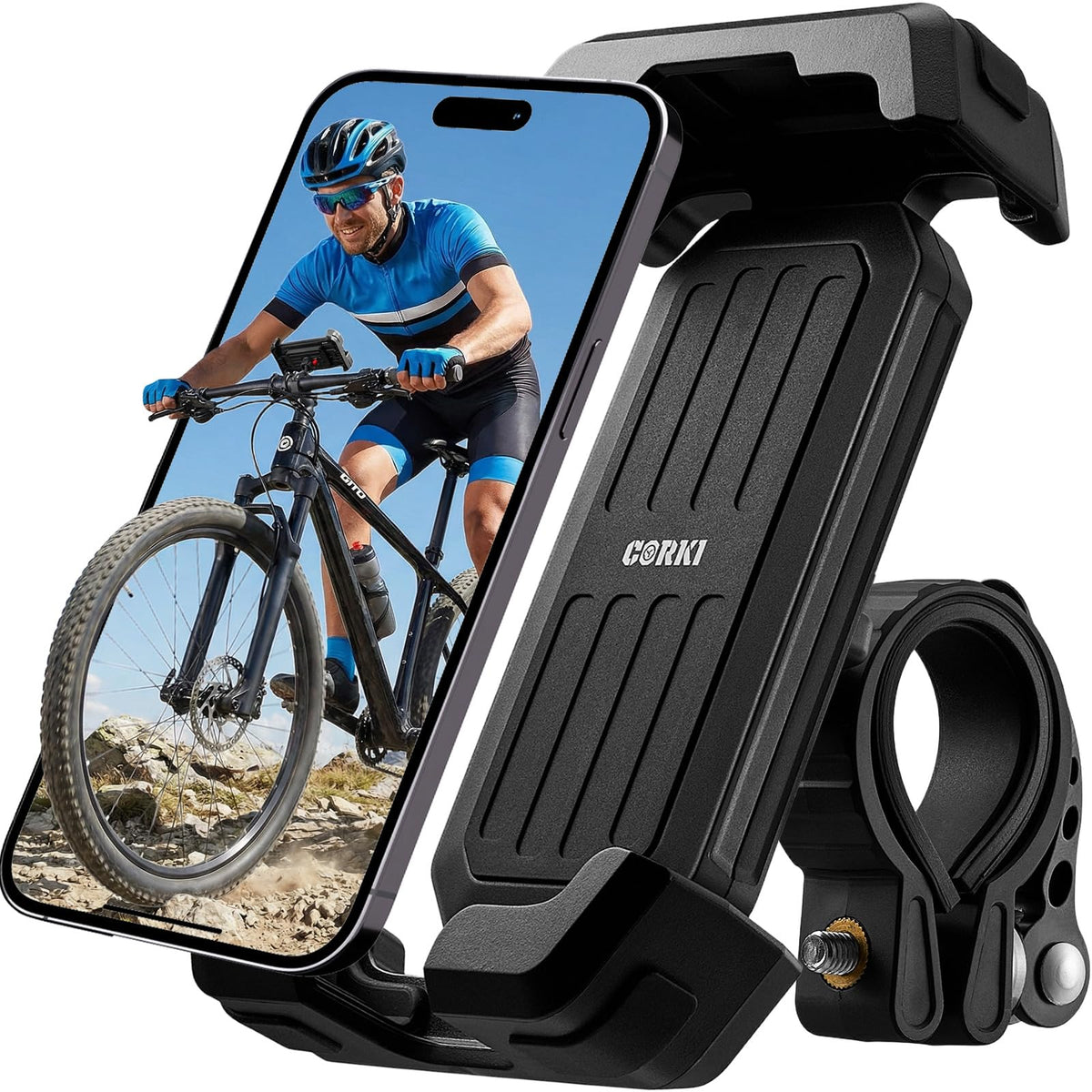 corki Bike Phone Holder Universal Motorcycle Phone Mount with 360° Rotatable Locking Mechanism & Heavy-Duty Handlebar Cradle for Bicycle Ebike Scooter, Fits iPhone & Smartphones