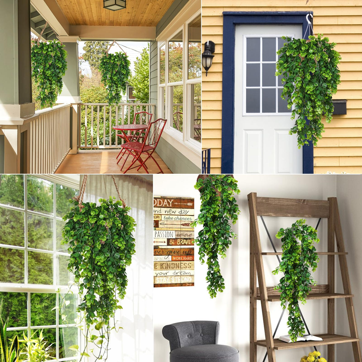 RECUTMS 4 Pack Artificial Hanging Plants Faux Eucalyptus Leaf Greenery Fake Plant for Wall House Room Patio Indoor Outdoor Home Shelf Office Decor (Green)