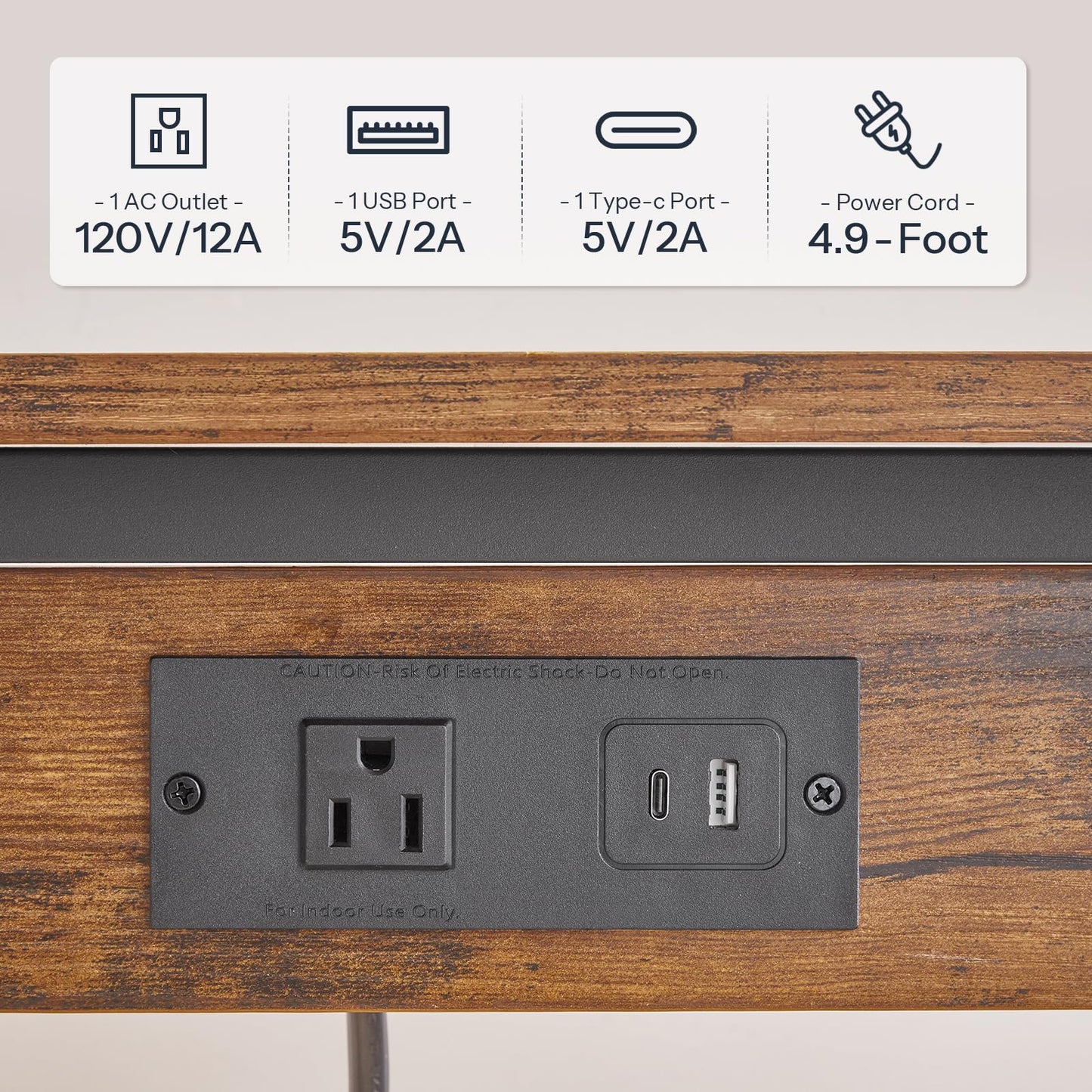HOOBRO C-Shaped End Table with Charging Station, Adjustable Height Sofa Tray Side Table, Slide Under Couch Arm Table, Small C Side Table for Small Space in Living Room, Bedroom, Rustic Brown BF71USF01