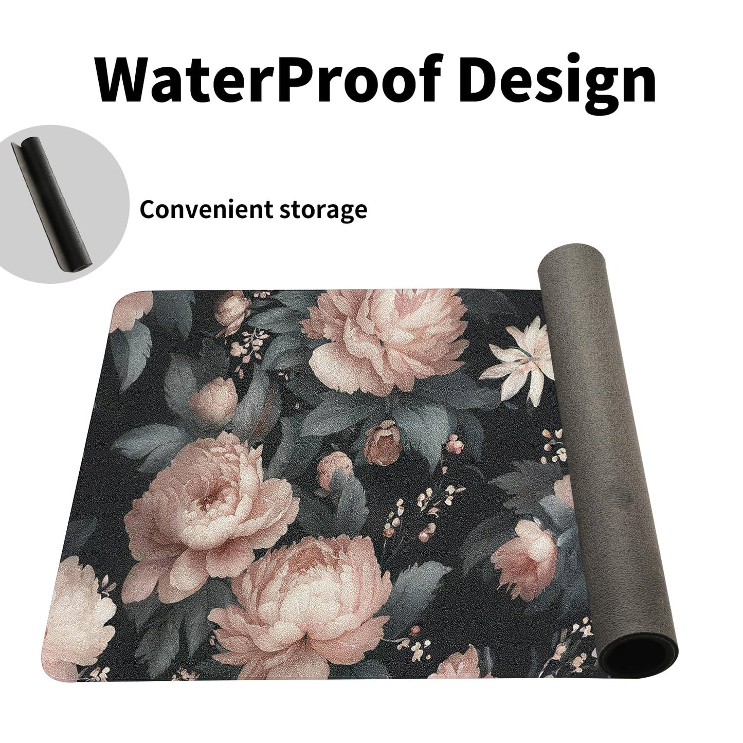 Luxurious Peony Floral Desk Mat, Elegant PU Leather Desk Pad for Women - Large Non-Slip Office Mat for a Stylish & Protected Gaming & Home Workspace(23.6x11.8 Inch)
