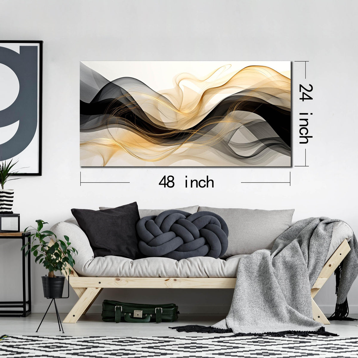 Abstract Canvas Prints Black and White Wall Art Gold Wall Decoration Artwork Decor for Bedroom Dining Room Home Office Kitchen 24x48 Modern Art Decor
