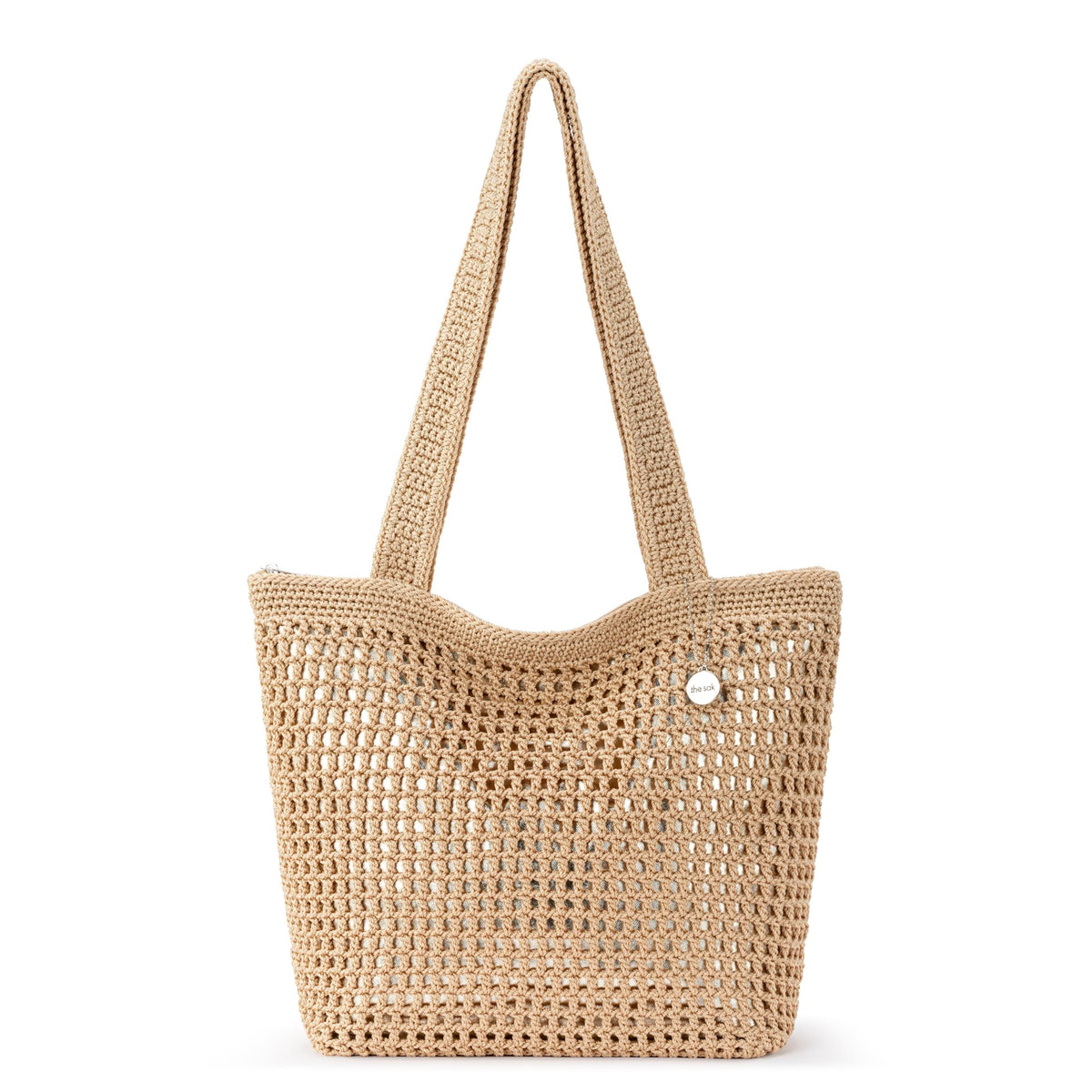 The Sak Casual Classics Tote Bag - Hand Crochet Woman's Purse For Everyday, Travel, Beach Bag - Handbag With Shoulder Straps - Bamboo with Gold Metallic Accents