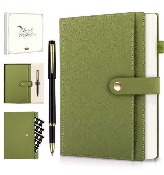 A5 Lined Leather Journal Notebook, Hardcover Journal Set with Pen, Monthly Index Tabs and Gift Box, 320 Pages 100GSM Thick Paper, Thick Daily Diary, Journal for Women, Men, School, Travel, Work(Green)