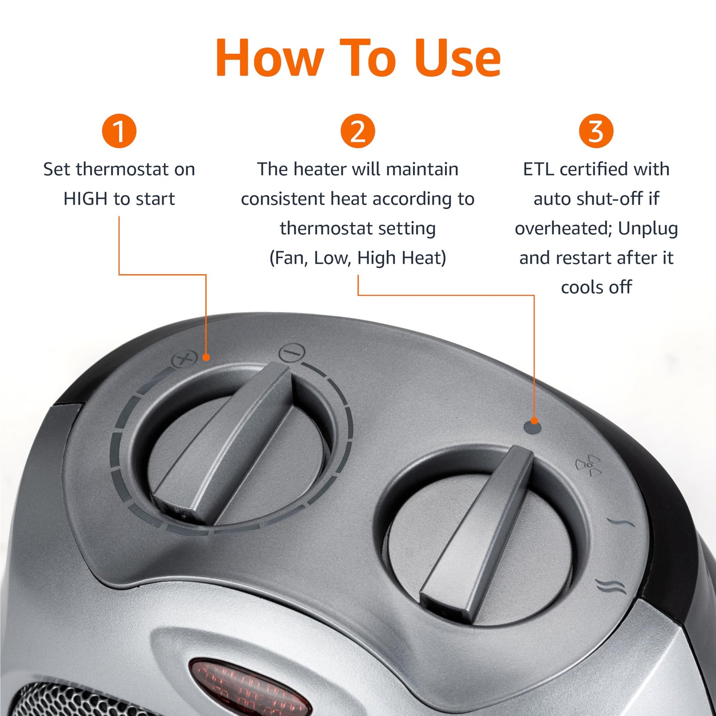 Amazon Basics Ceramic Space Heater, Portable Indoor Heating Solution, With Overheat and Tip-Over Protection, Thermostat, Non-Oscillating, 1500W, Fast Heating, 7.52"D x 6.34"W x 9.45"H, Silver