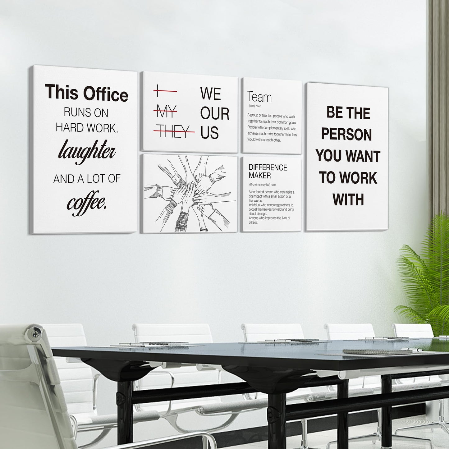 Inspirational Wall Decor for Office Teamwork Wall Art Motivational Posters Set of 6 Framed Modern Office Team Canvas Artwork, Team Gifts