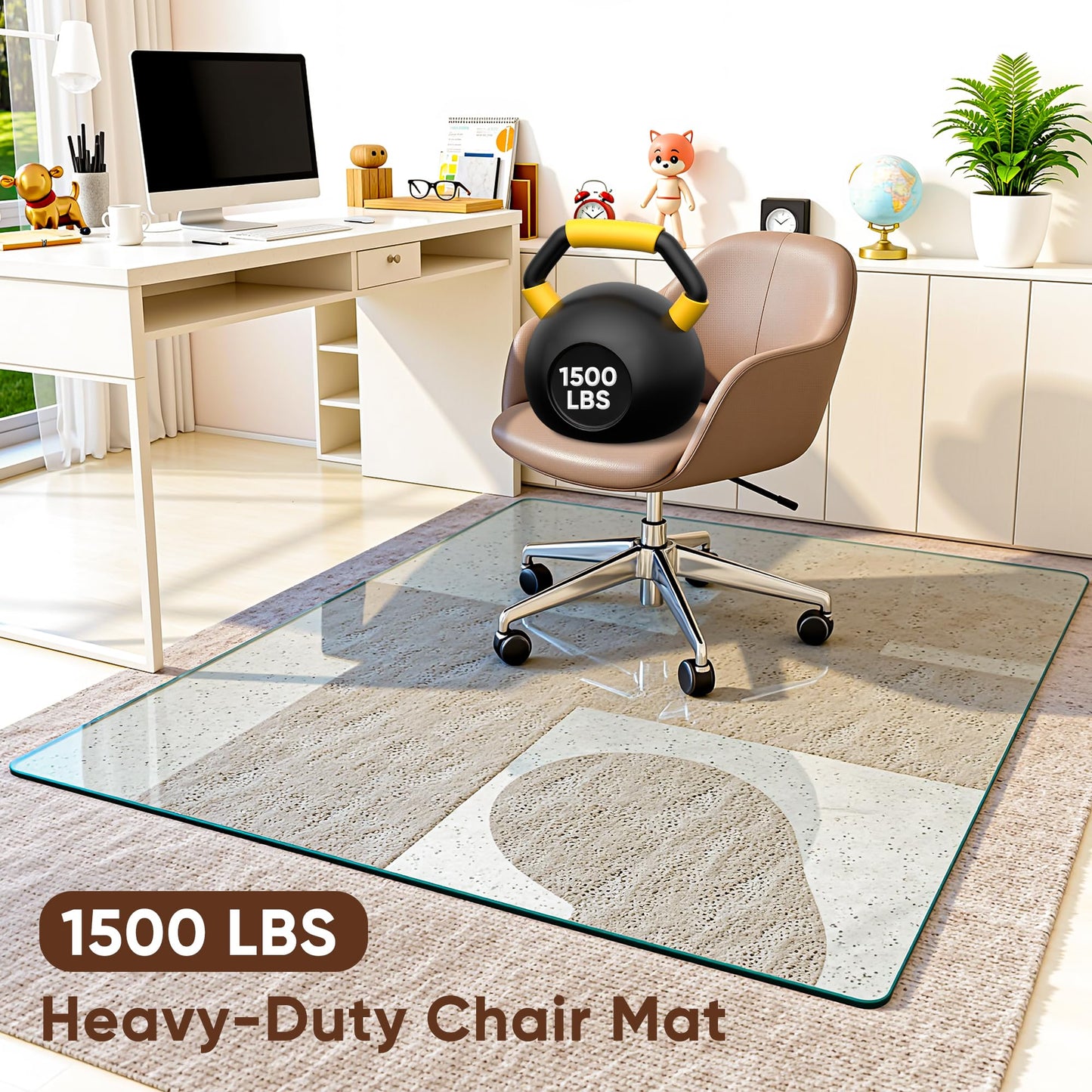 Antok Tempered Glass Chair Mat, 45"x60" Office Chair Mat for Carpet & Hardwood Floors, Heavy Duty 1/5" Desk Chair Mat for Smooth Rolling at Home or Office