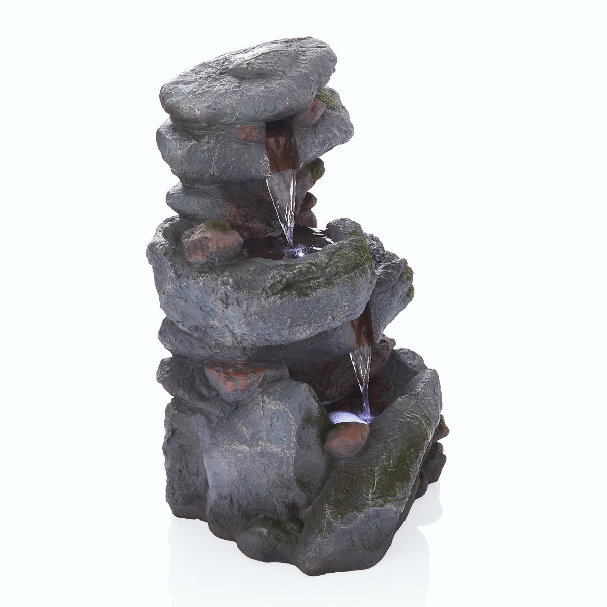 Alpine Corporation 22" Tall 3-Tier Outdoor Rock Waterfall Fountain with LED Lights, Natural Stone Look for Garden, Patio, Yard & Porch Decor, Gray