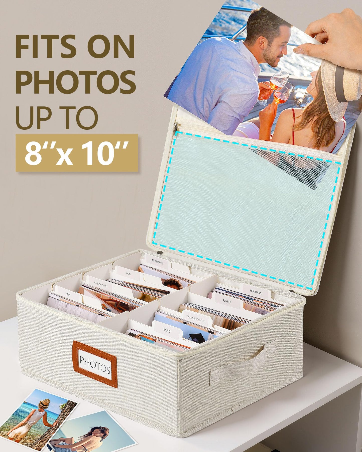 HULISEN Photo Storage Box with Lid & Dividers, Linen Photo Organizer for up to 2000 4x6 Pictures, Keepsake Memory Box with Side Handle for Family, Wedding & Baby Photos, Cards, Scrapbook