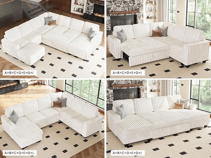 Belffin Corduroy Sectional Sleeper Sofa