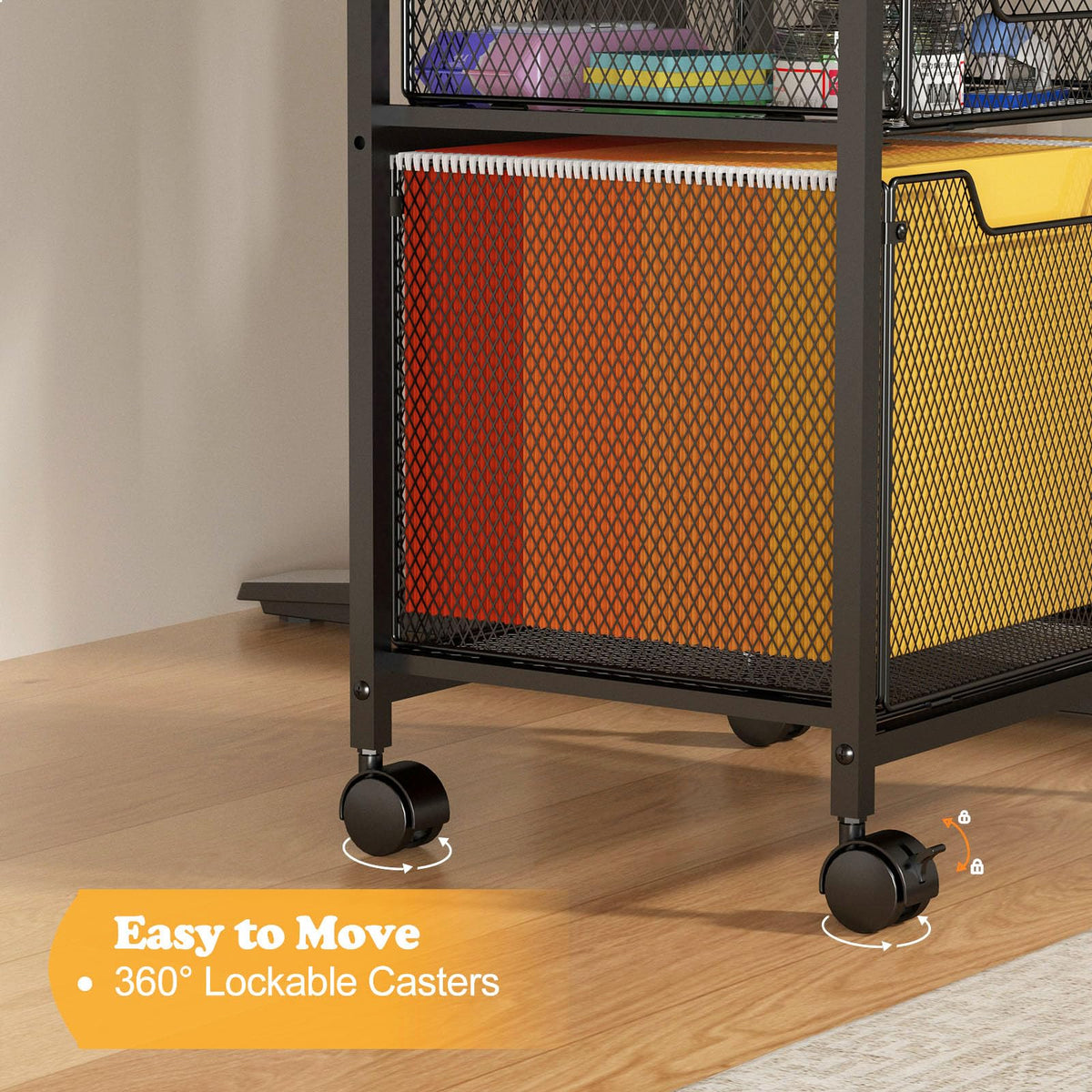 Rolling File Cabinet Cart, Printer Stand with Storage Drawer, Mobile Filing Cabinet on Lockable Wheel, Printer Cart with Hanging File Folder Organizer Beside Under Desk for Office Home(Patent Pending)