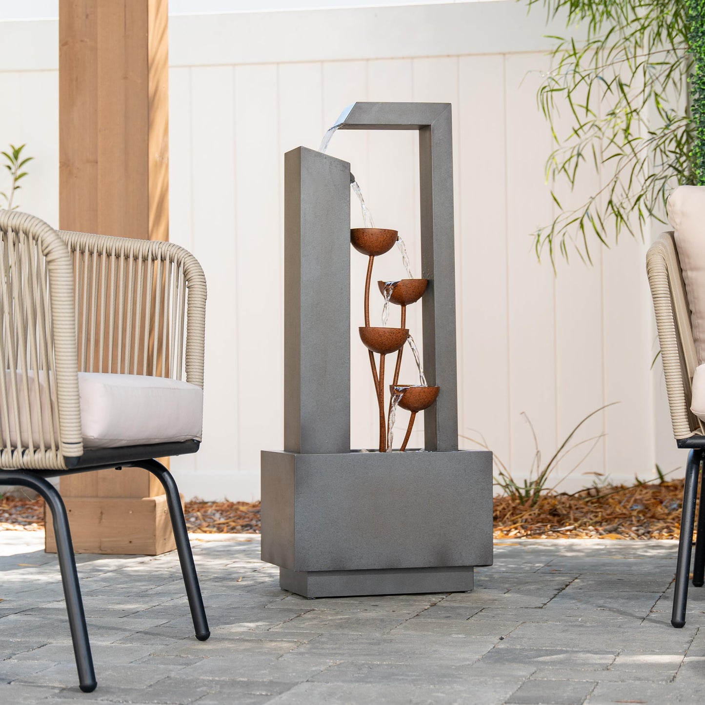 XBrand 38-Inch Freestanding Sculptural Metal Multi-Tier Flower Water Fountain, Gray and Bronze