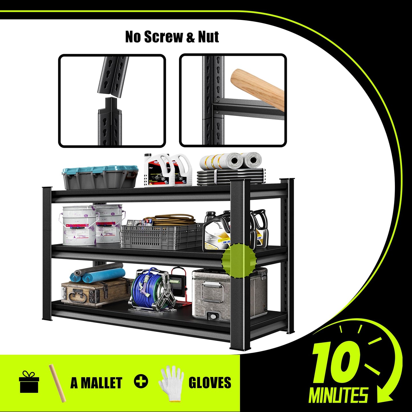 SDXYSTCE 3-Tier Garage Shelving Heavy Duty,48”W x 18”D x 39”H Metal Shelving Unit，1620 lbs Weight Capacity Adjustable Storage Shelves for Retiple Tanks, Pantry, Garage，Black