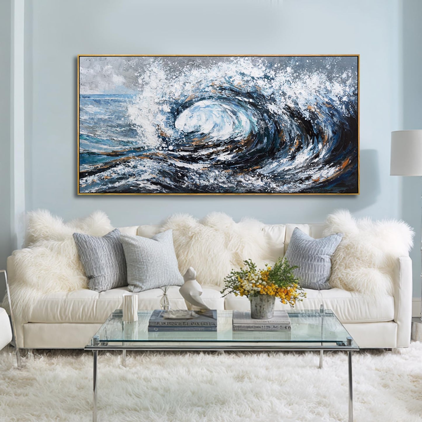 SDYA Canvas Prints Wall Art, Blue Ocean Wave Sea Picture Paintings,Modern Artwork Wall Decor for Home Room Office Decorations 24"x48"