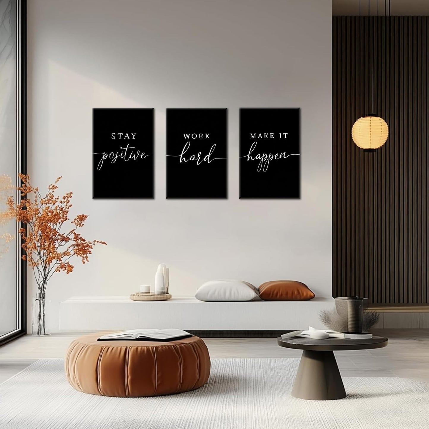 Motivational Office Wall Art Canvas Prints Set of 3 – Stay Positive Work Hard Make It Happen, Modern Positive Quotes Wall Decor for Home Office Living Room Bedroom Decor 12x16 inch Framed
