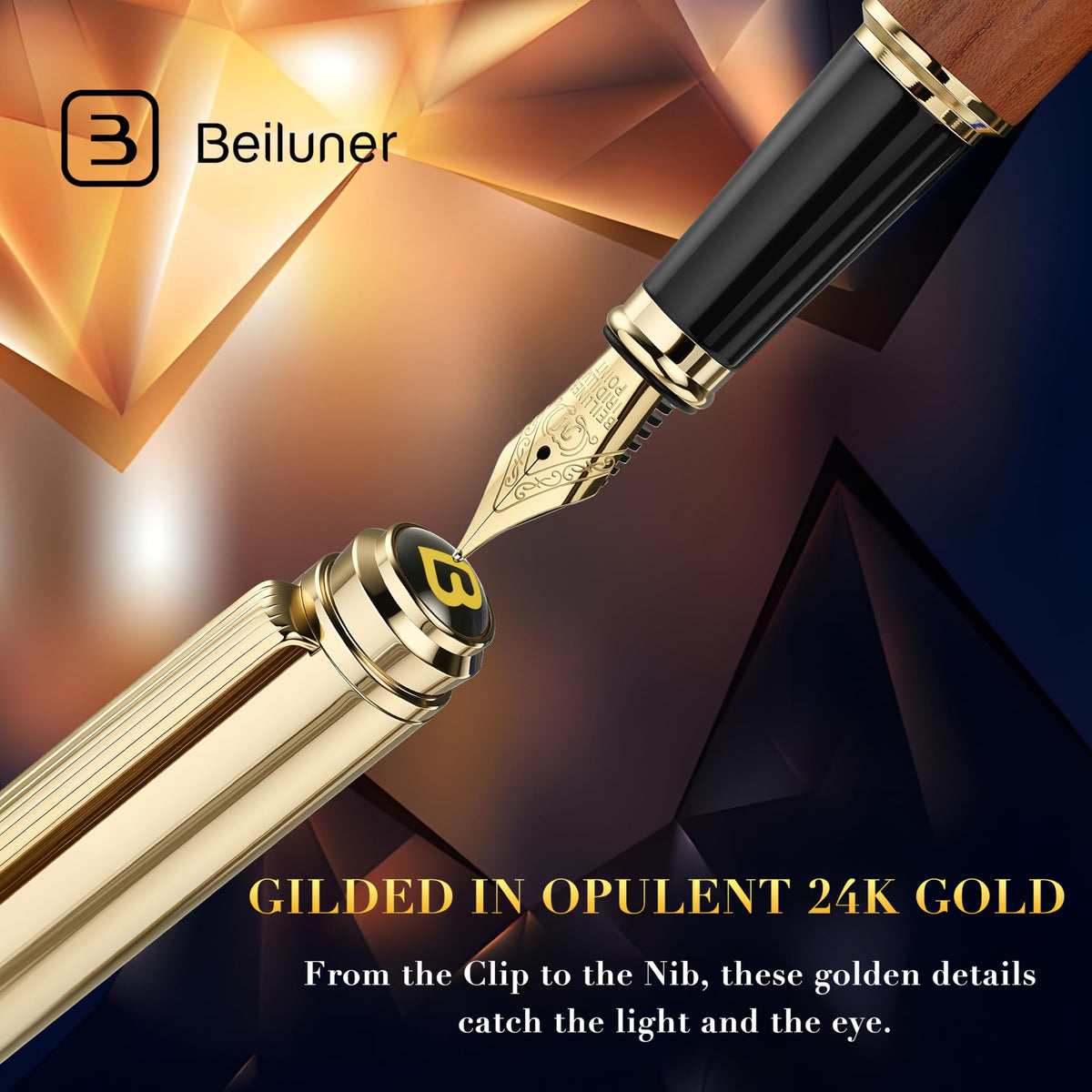 BEILUNER 316 Fountain Pen,Stunning Luxury Rosewood,24K Gilded Nib(Medium),Gorgeous 24K Gold Finish, Ink Converter,Best Gift for Men&Women-Fancy,Executive,Nice Pens for Writing, RD-M