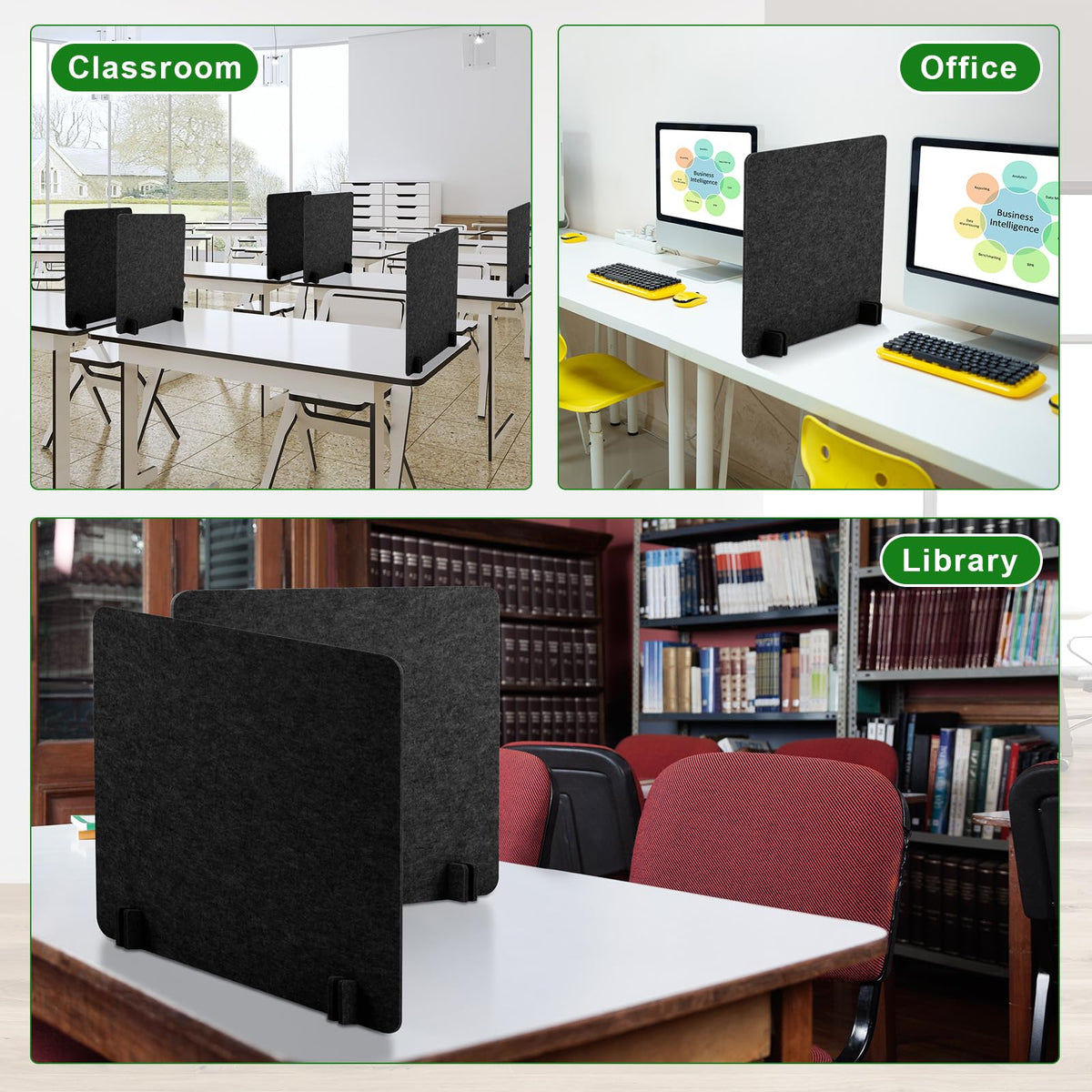 Kisston 6 Pack Acoustic Desk Divider Desk Partition 24 x 24" Stand Up Freestanding Desk Privacy Panel Noise and Visual Distractions Reducing Table Divider for Student Reception Area Office(Dark Gray)