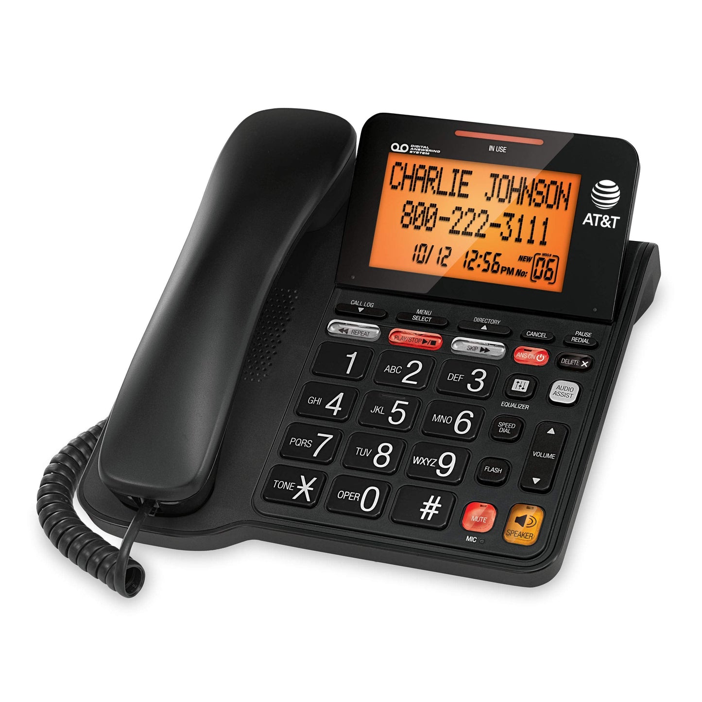 AT&T CD4930 Black Corded Phone with Digital Answering System, Caller ID, Extra-Large Tilt Backlit Display & Big Buttons