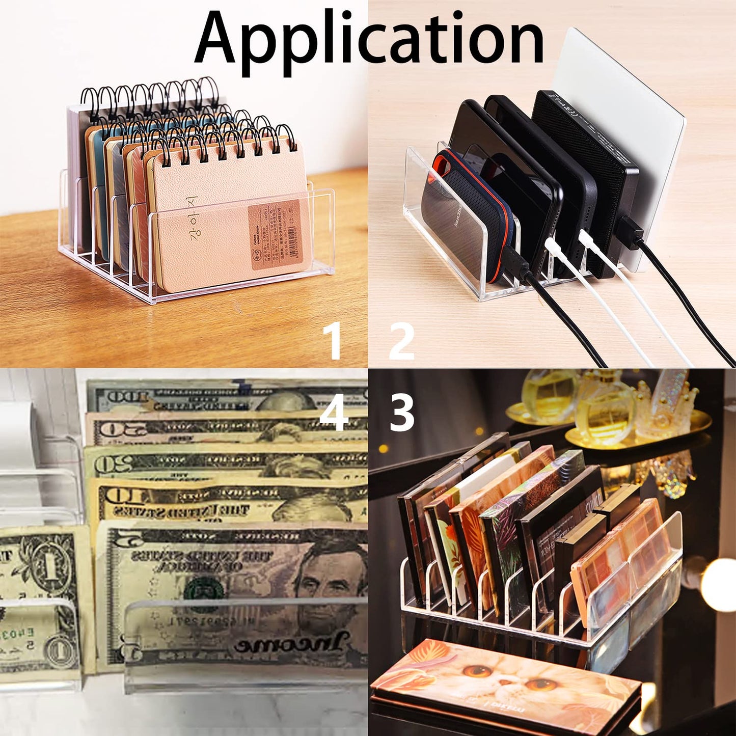 Halyuhn Acrylic Mail Holder 2 Pack, 7 Slots Clear Desk Organizer for Sorting Mail, Clear Bill Money Organizer for Envelope, Card and Makeup, Cash Tray for Cash Stuffing, Use in Home and Office