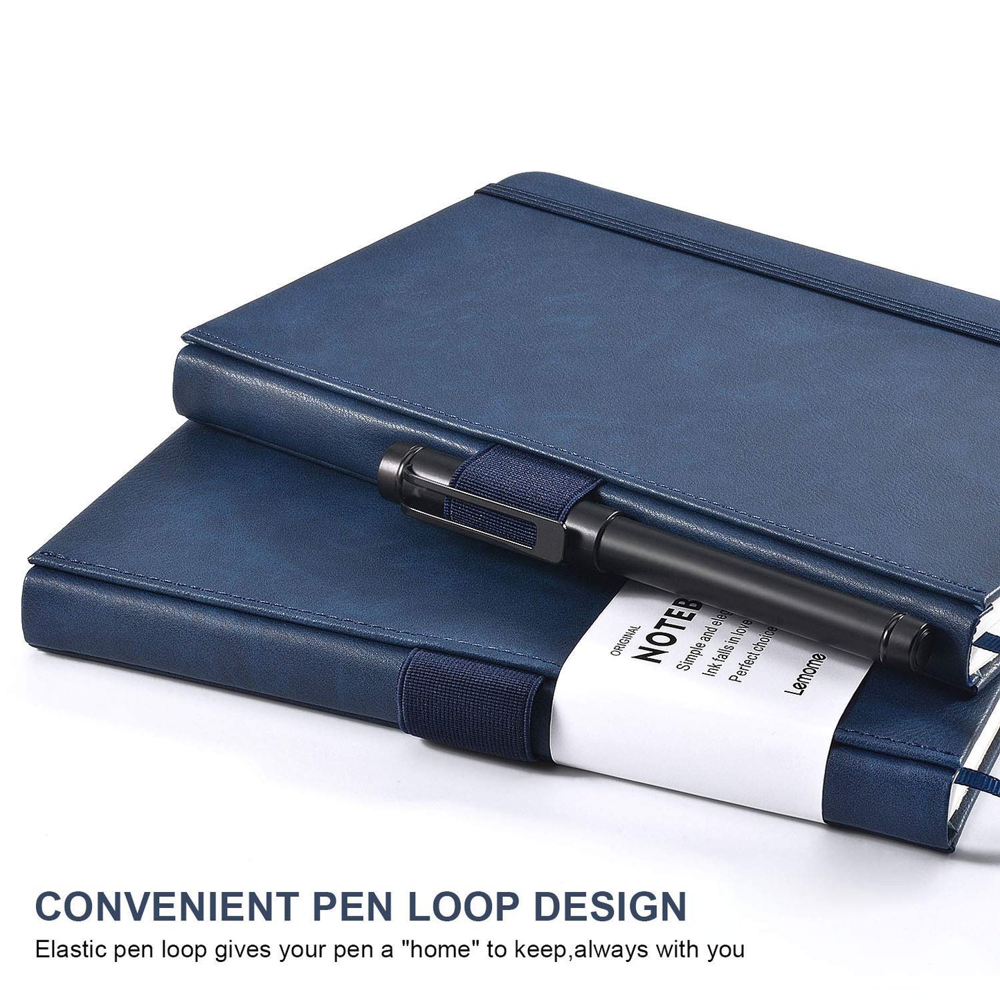 Lemome Thick Classic Notebook with Pen Loop - A5 College Ruled Hardcover Writing Notebook with Pocket + Page Dividers Gifts, Banded, Large, 180 Pages, 8.4 x 5.7 in